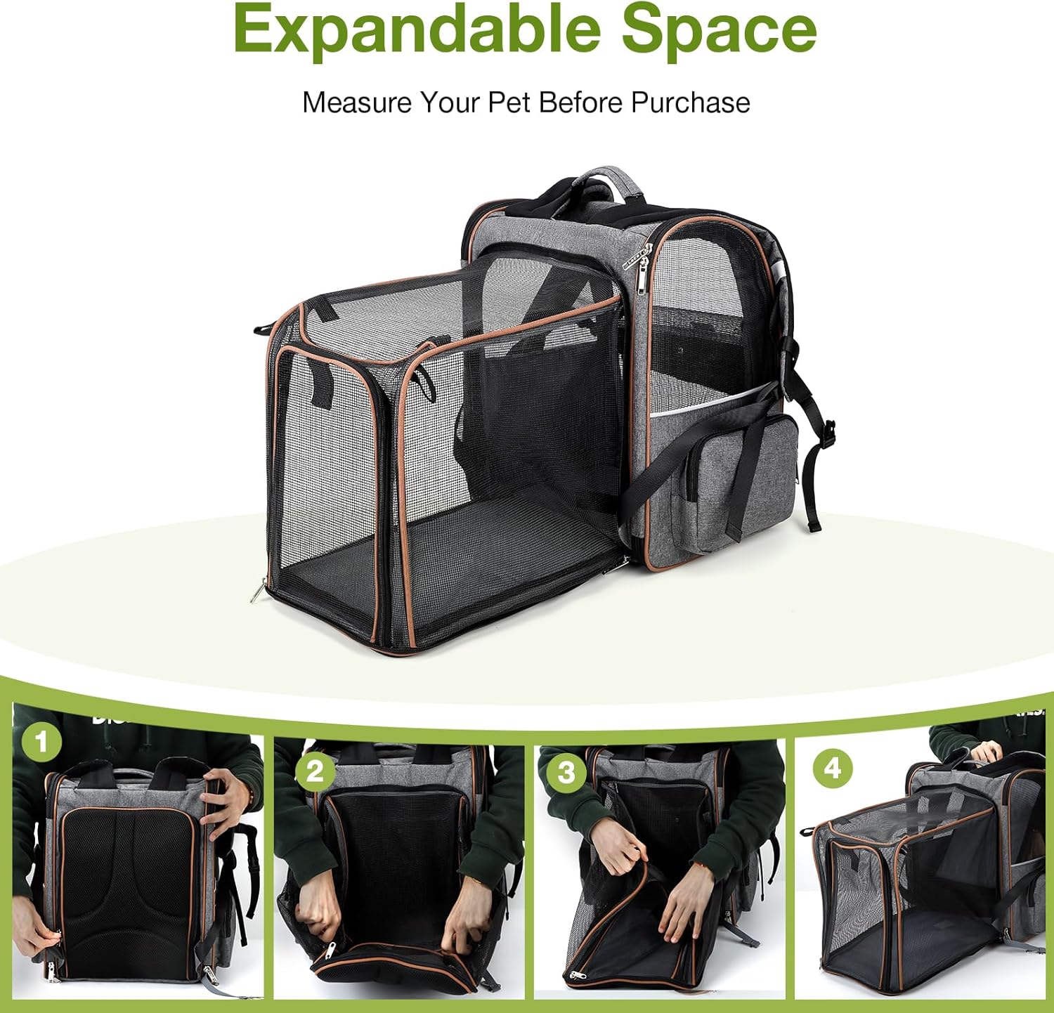 Expandable Pet Carrier with Car Seat Strap