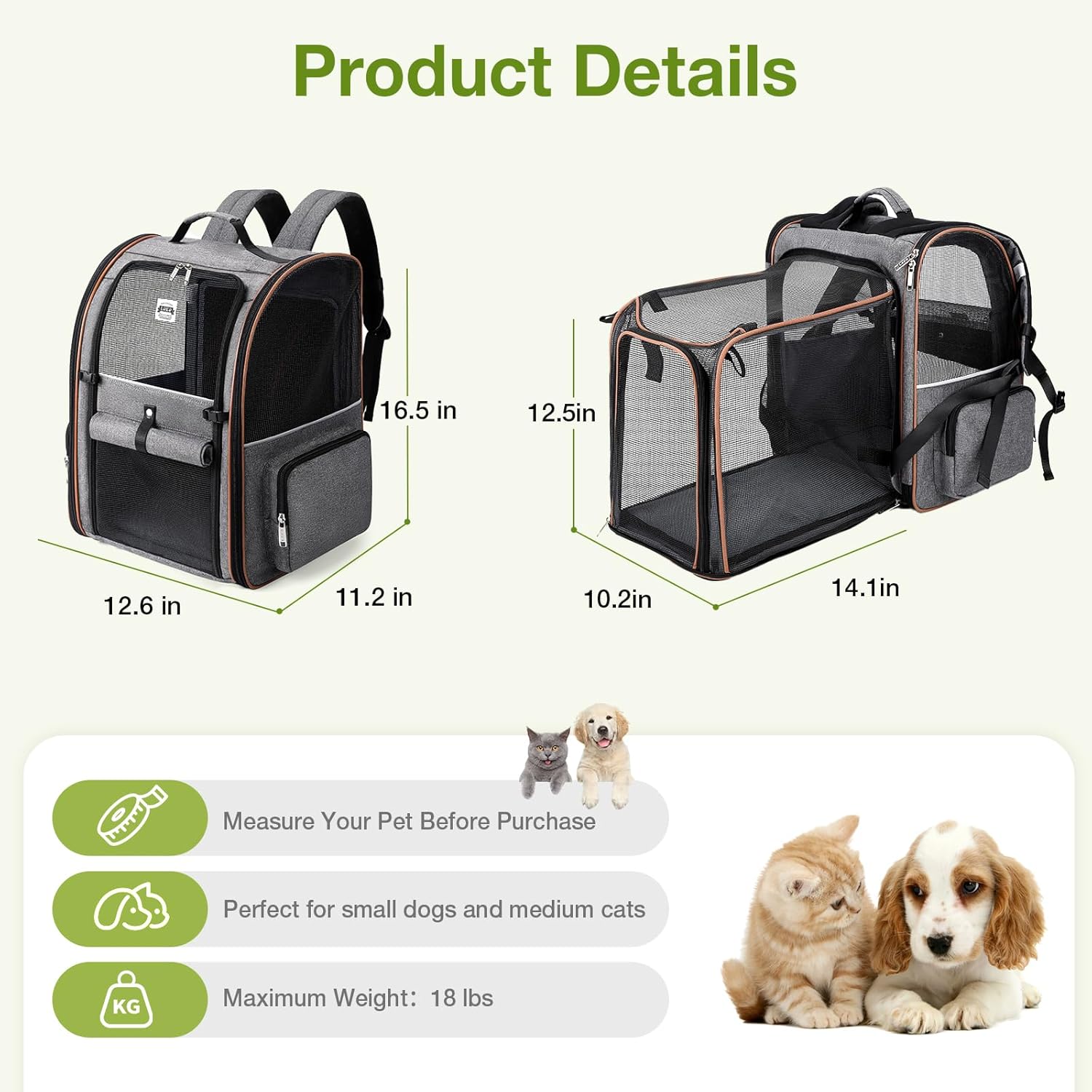 Expandable Pet Carrier with Car Seat Strap