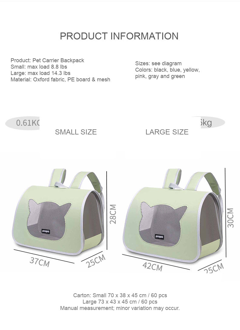 Pet Carrier Backpack with Two Size Options