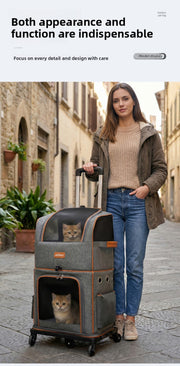 Polyester Wheeled Pet Carrier with Trolley