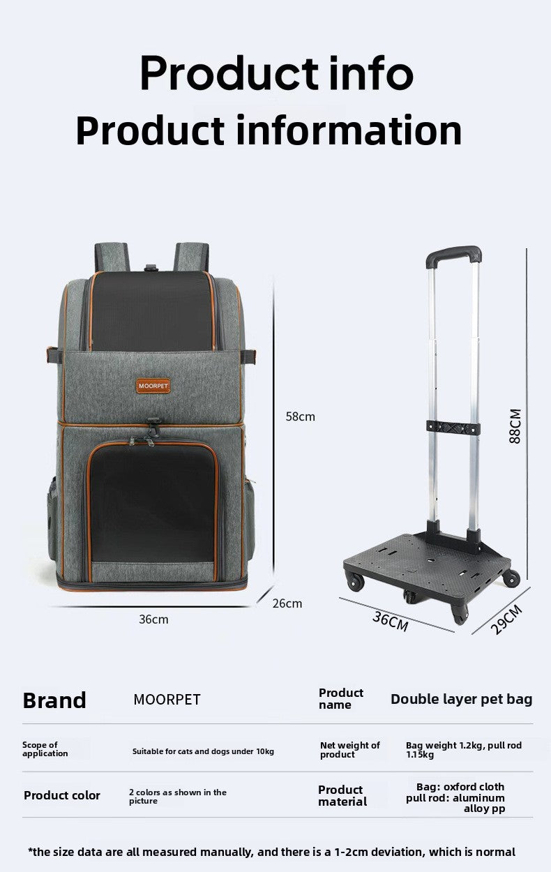 Polyester Wheeled Pet Carrier with Trolley