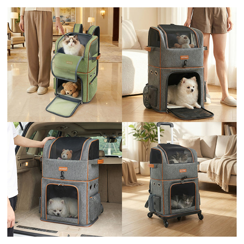 Polyester Wheeled Pet Carrier with Trolley