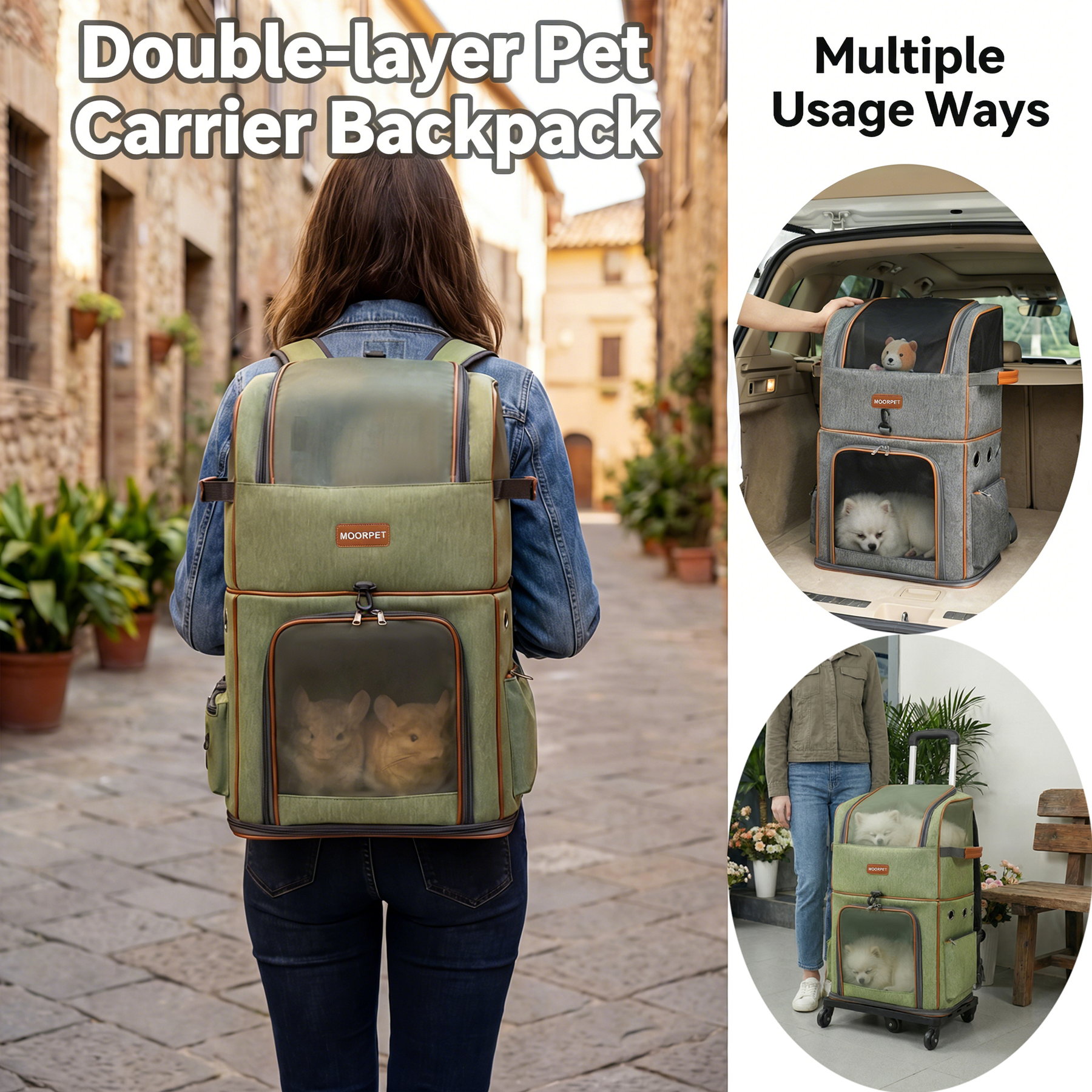 Polyester Wheeled Pet Carrier with Trolley