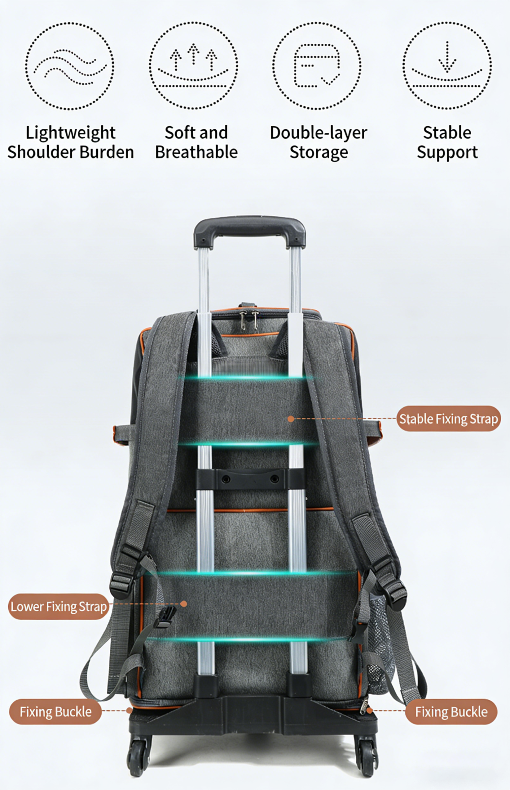 Polyester Wheeled Pet Carrier with Trolley
