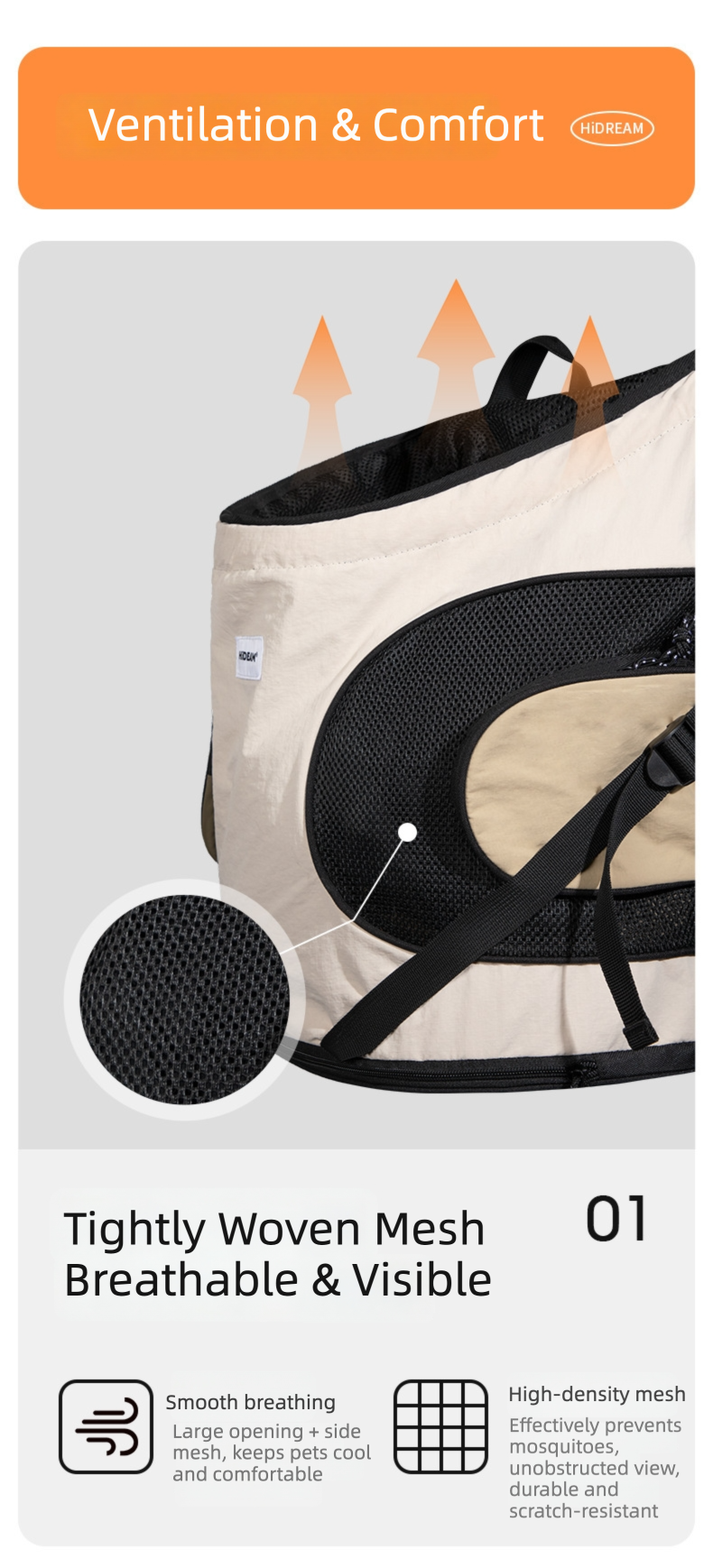 Hands-Free Front Carry Pet Backpack with Spine Support