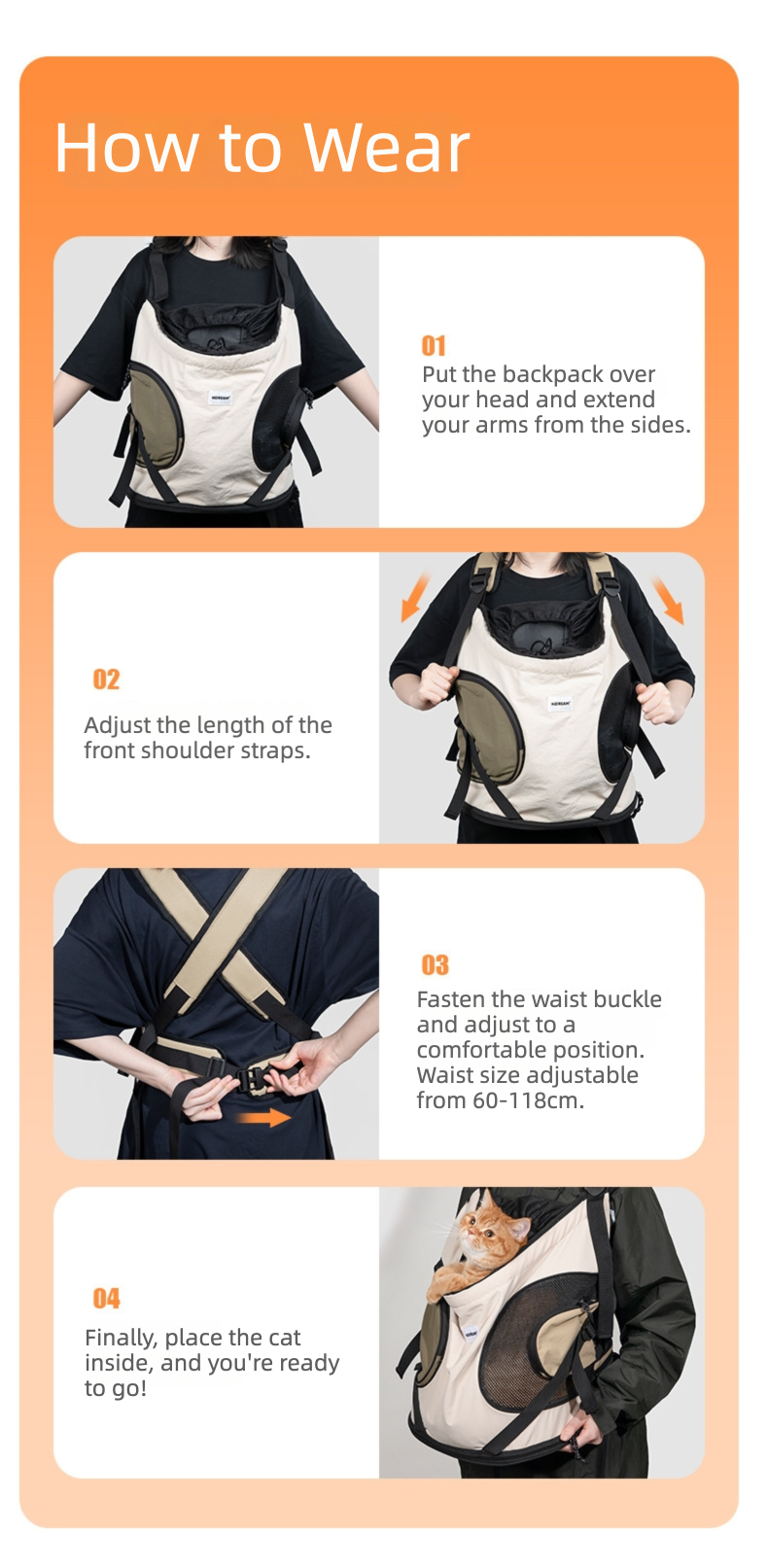 Hands-Free Front Carry Pet Backpack with Spine Support