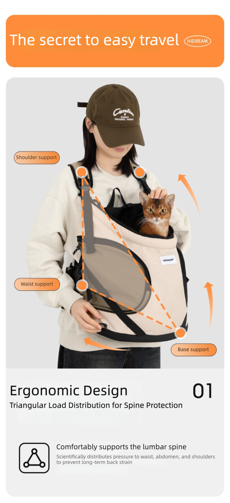 Hands-Free Front Carry Pet Backpack with Spine Support