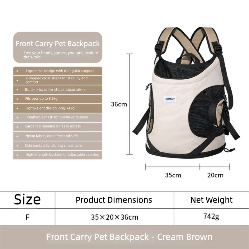 Hands-Free Front Carry Pet Backpack with Spine Support