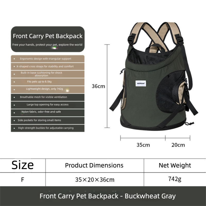Hands-Free Front Carry Pet Backpack with Spine Support