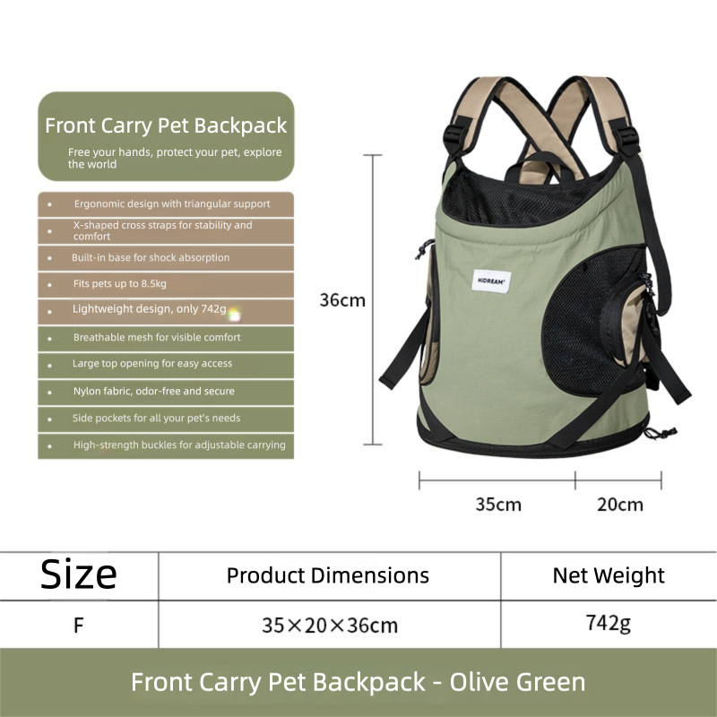 Hands-Free Front Carry Pet Backpack with Spine Support