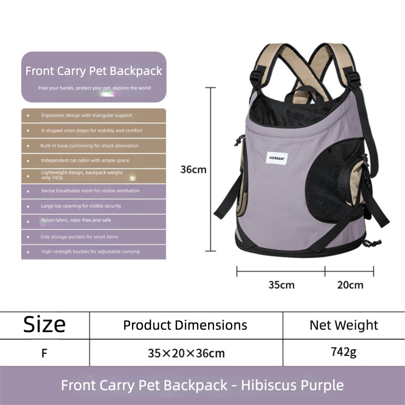 Hands-Free Front Carry Pet Backpack with Spine Support